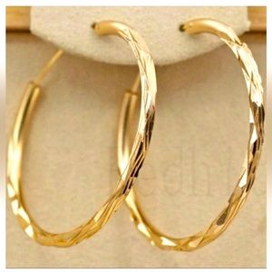 New 18k Yellow Gold Over Silver Hoops
